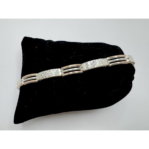 Designer Peruvian Sterling Silver 950 and 18K Gold Inlay Bracelet - 7.5” - Picture 1 of 7
